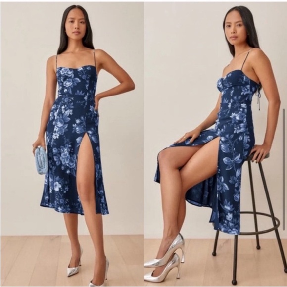 Reformation Dresses & Skirts - Reformation Midi Juliette Dress Size 2 Navy Blue Floral